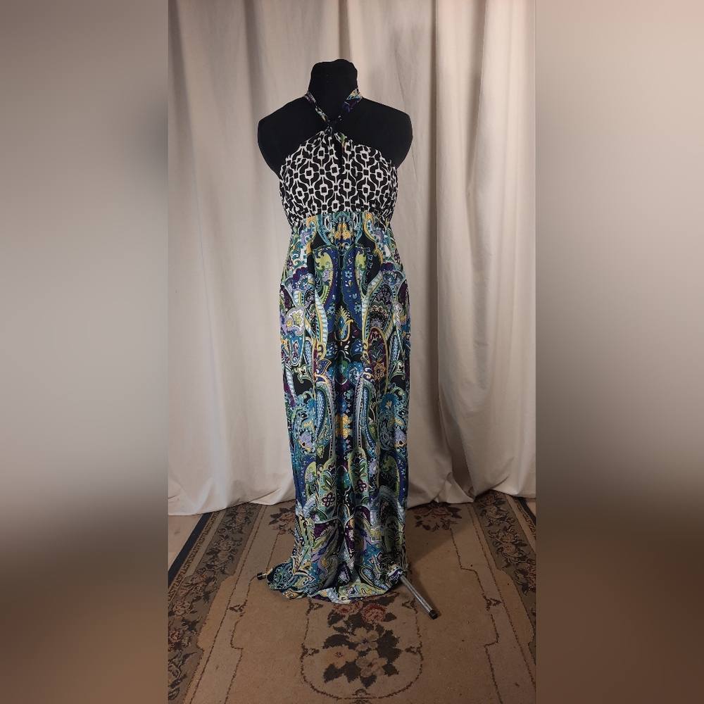 Blue & Black Snap Maxi Dress